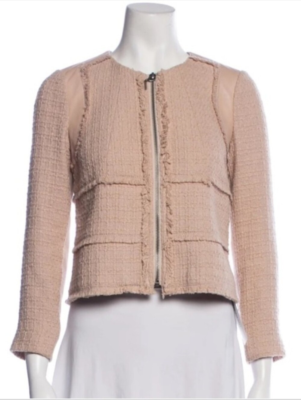 Rebecca Taylor Pink Tweed Crop Jacket with Genuine Lamb Leather Trim Size 8